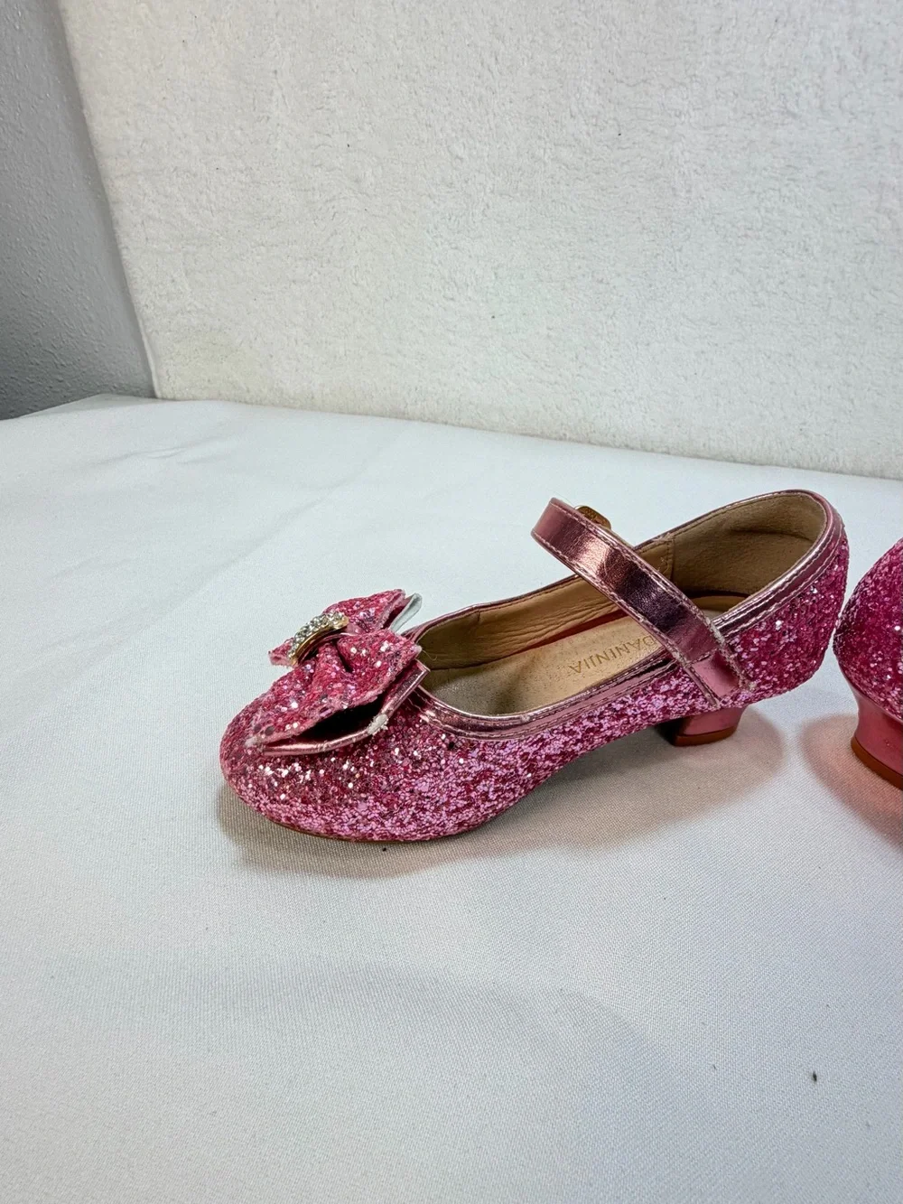 Girls Sparkle Pink Mary Jane Dress Shoes with Bow Accent